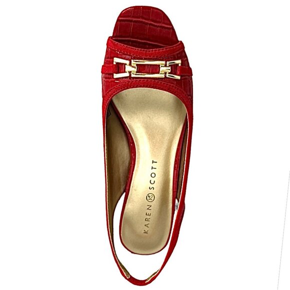 KAREN SCOTT JERRICCA Women's Slingback Block Heels Dress Sandals Red Croc - Picture 7 of 9